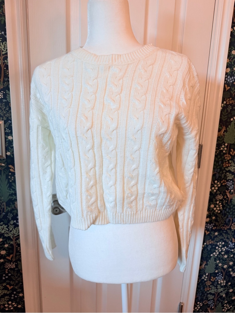 SHEIN Cream Cable Knit Crewneck Sweater